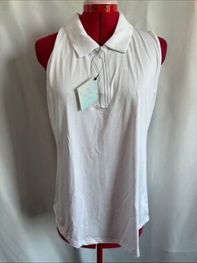 Women's Sleeveless Zip Polo Tank - White